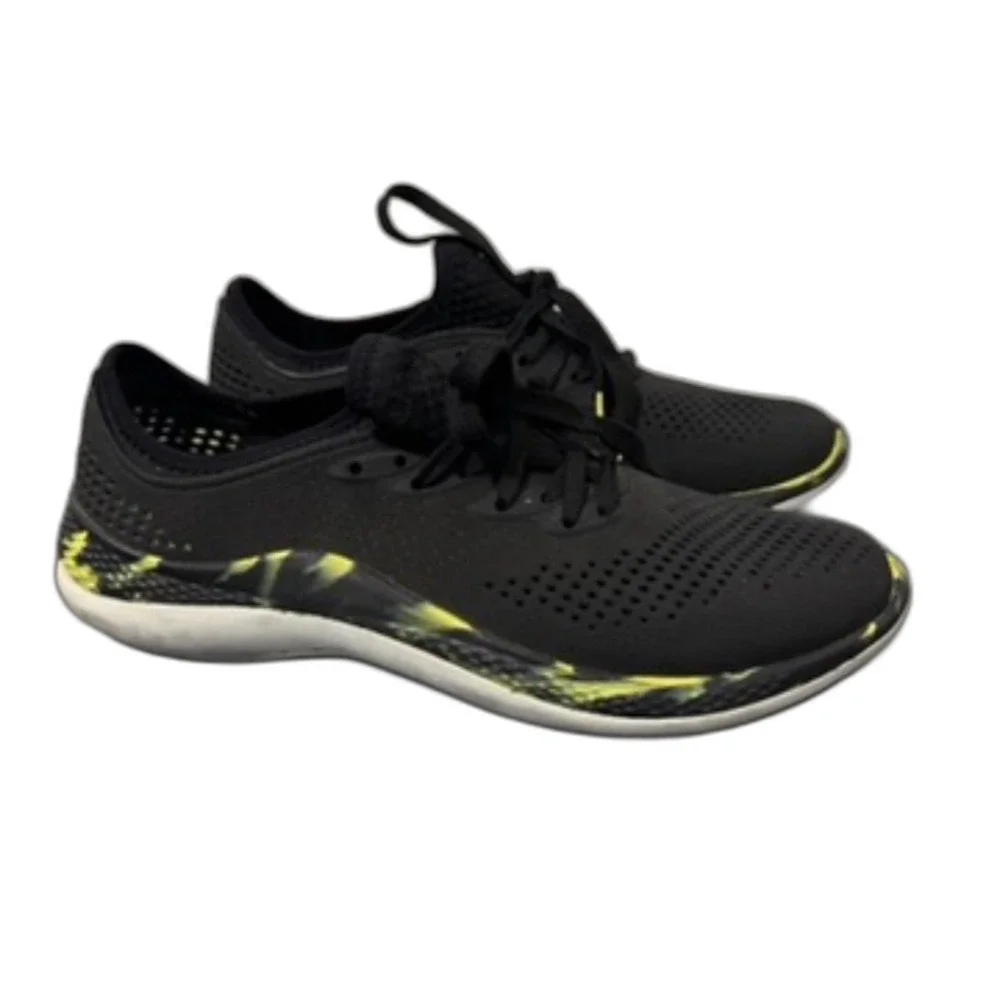 Crocs Shoes Mens Sz 10 Marbled Black Yellow LiteRide 360‎ Pacer Outdoor Vacation